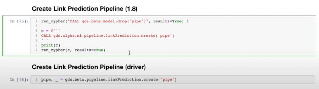 Code to create a link prediction pipeline in Neo4j graph data science library