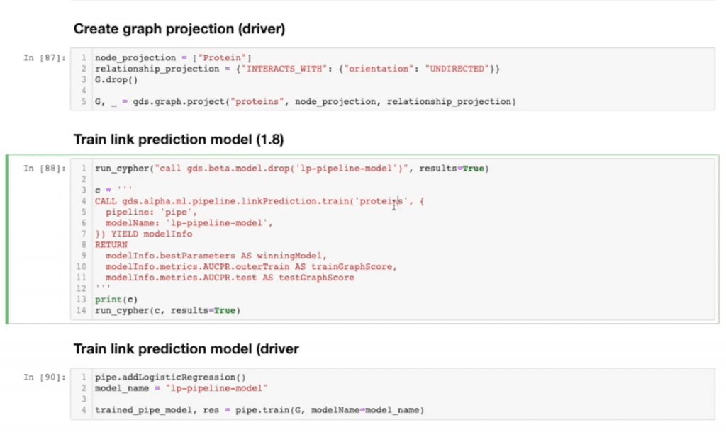 Code to train link prediction model in Neo4j graph data science library