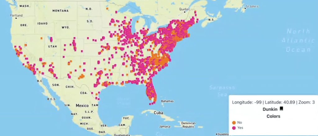 Map of Dunkin' locations in the United States