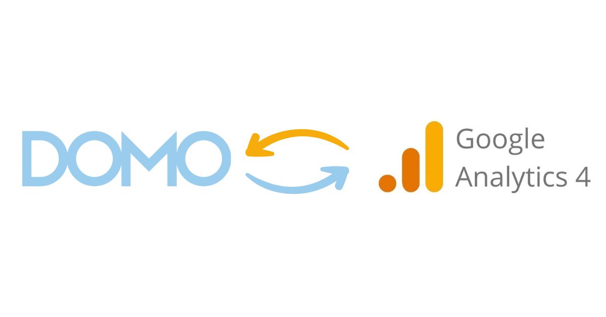 Google Analytics 4 (GA4) and Domo logos next to each other with arrows in between symbolizing a connection